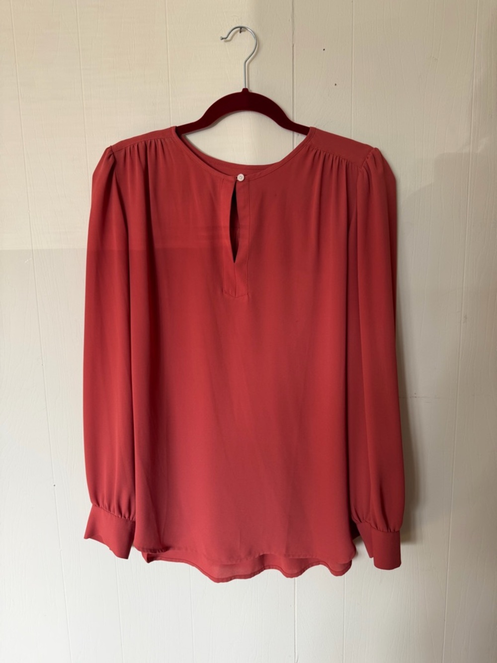 LOFT Rust-Red Long-Sleeve Keyhole Blouse